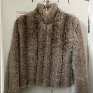 Small White House / Black Market Faux Fur Lined Zip Jacket
